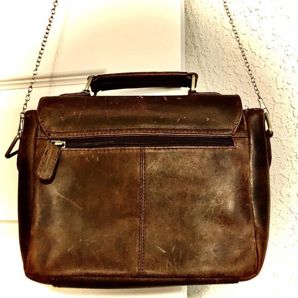 NWT HANDCRAFTED GENUINE LEATHER Medium Crossbody Satchel Bag Rustic Saddle Brown - Picture 4 of 10